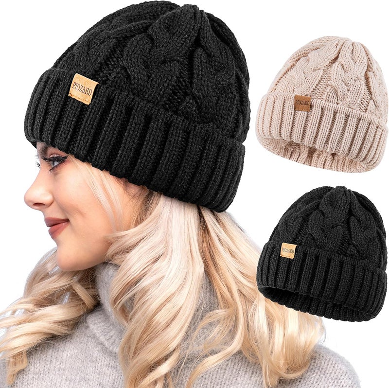 PIOZAED Womens Winter Knitted Beanie Hat Knit Warm Skull Cap Skull Cap Beanie for Women 2 Packs - Image 1